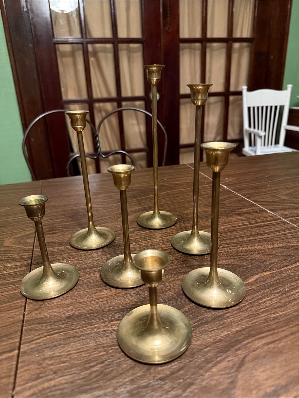 Vintage solid brass candlestick holders - Set of 7